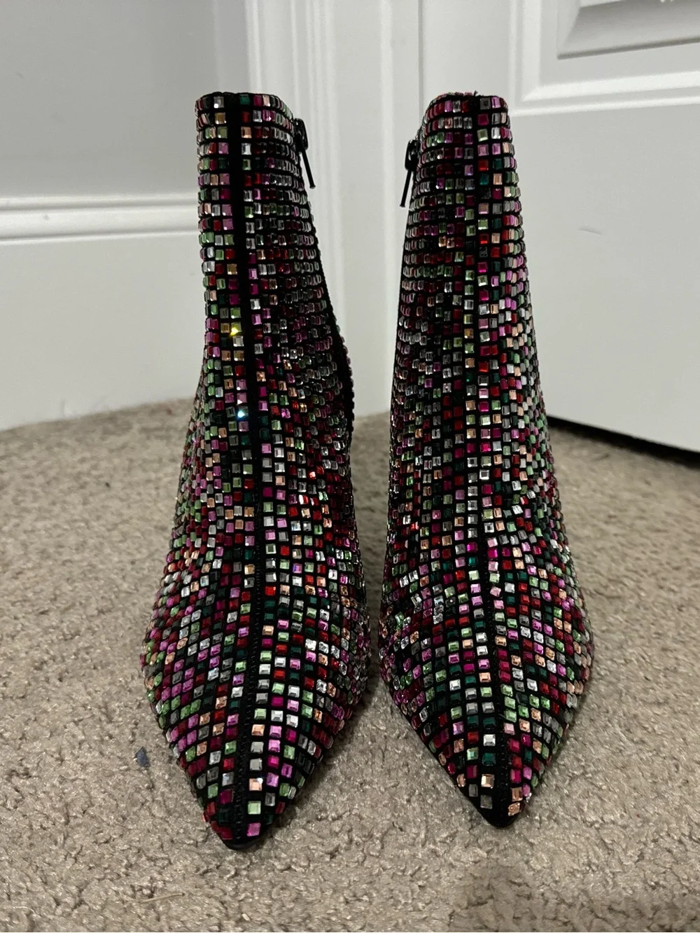 Cool Wild Pair size 7 multi color rhinestone square block heel Ingrid boots new